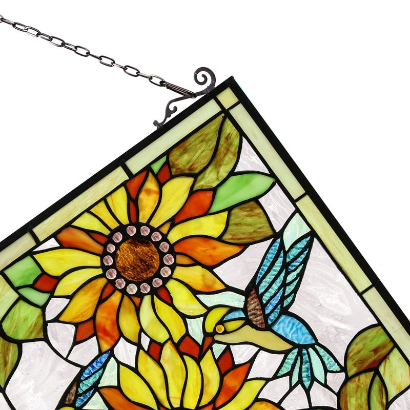 Capulina Sunflower and Birds Large Stained Glass Panels Window Hangings Tiffany Glass Traditional Art Crafts for Home Decor Gifts - Image 3
